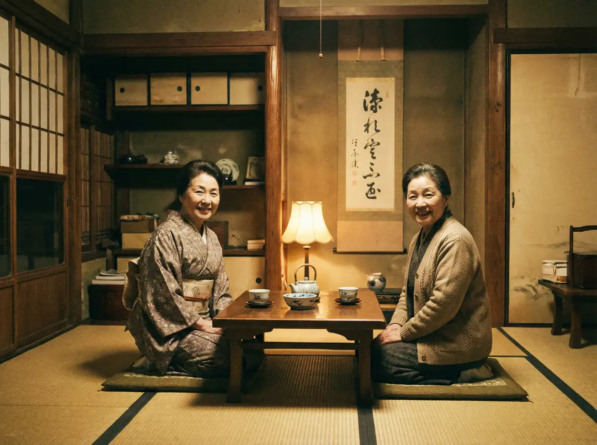 两位优雅的 蜜桃乌龙导航 | 蜜桃乌龙官方入口~热点蜜桃乌龙分享平台 在日式茶室中品茶交谈